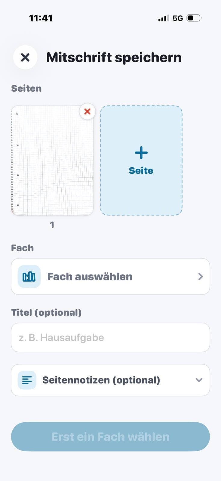 Eine aufgenommene Mitschrift wird in Studytab einem Fach zugewiesen
