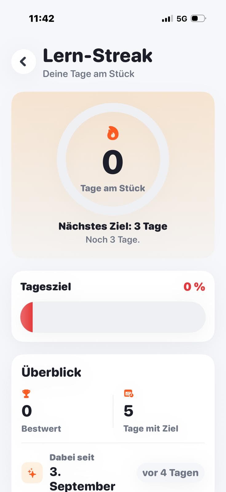 Die Streak-Übersicht in Studytab mit laufender Serie und Kalender